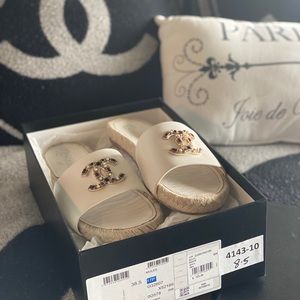 Chanel white mules